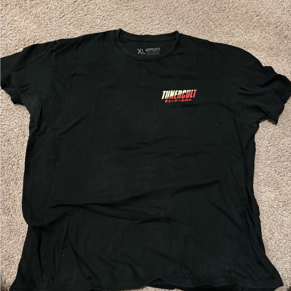 Tuner cult black tee shirt with dragon image on front and back
